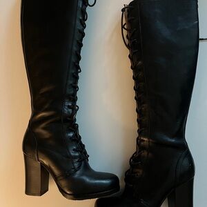 Frye Black Lace-Up High Boots